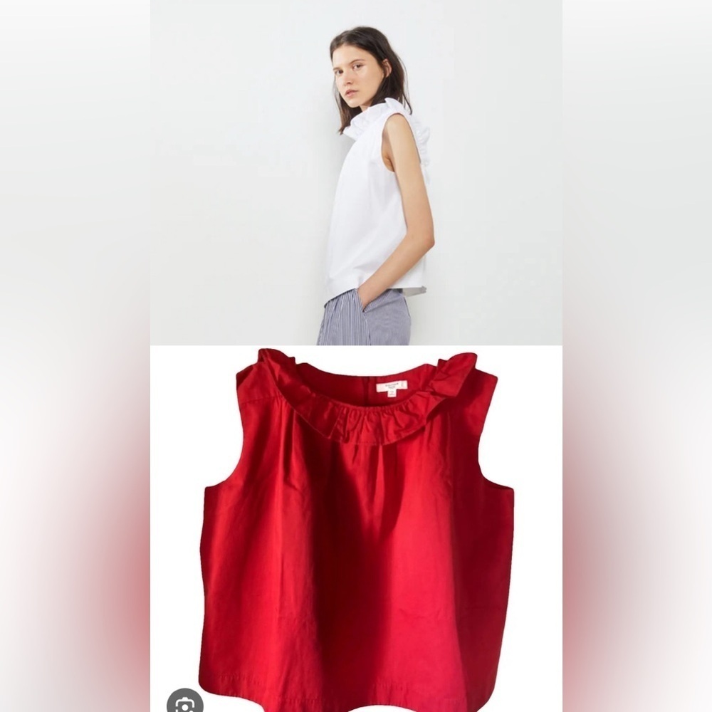 Atlantique Ascoli Red Mardi Ruffled Neck Sleeveless Holiday Blouse | Small (I)